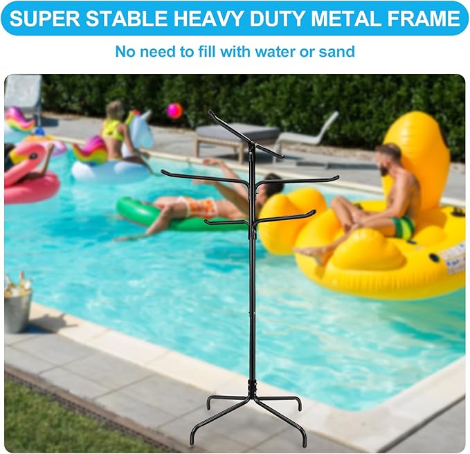 Pool Towel Rack Outdoor, Heavy Duty Freestanding Towel Holder Stand with 6 Bars & Stable Metal Base, 52-inch Tall Hot Tub Towel Hanger for Poolside, Spa, Bathroom, Sauna (Black)