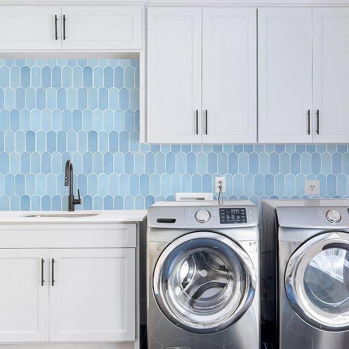 Vamos Tile Thicker Peel and Stick Backsplash Tile,Light Blue,10-Sheet | Self Adhesive Vinyl Wall Tiles with White Grout, Stick on Backsplash for Kitchen, Bathroom, RV,Laundry,11.1''x12''