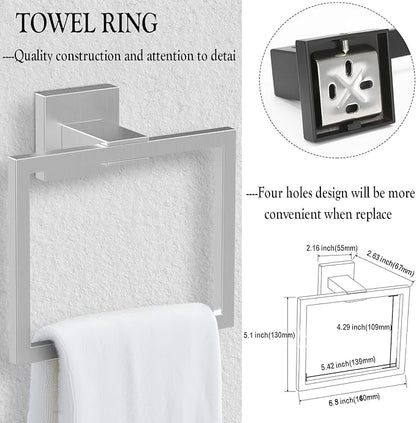 BOZWELL 5 Piece Brushed Nickel Stainless Steel Towel Bar Set, 23.6 inch Square Bathroom Hardware Accessories Set,Wall Mounted Towel Racks for Bathroom with TP