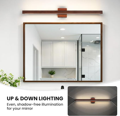 39 Inch Vanity Light for Bathroom 30W Dimmable 5CCT LED Bathroom Light Over Mirror with Up & Down Lighting Brown Wood Finish Vanity Lighting Fixture Bar for Restroom Mirror Cabinet