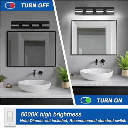IZORRO LED Modern Bathroom Lights Fixtures(4-Light,Dimmable),Matte Black Acrylic Wall Lighting,Vanity Lights for Bathroom Over Mirror - 6000k 24In （No Assembly Required）