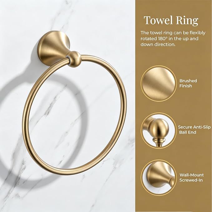 4 Piece Gold Bathroom Hardware Set - Brushed Gold Bathroom Accessories, 23.6 Inch Towel Bar | Towel Hook | Toilet Paper Holder | Hand Towel Holder (Champagne Bronze)