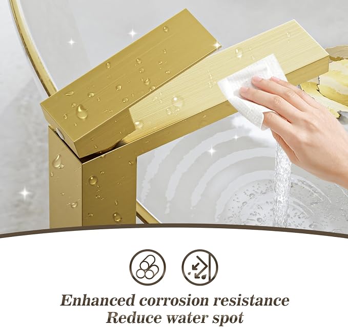 Brushed Gold Tall Bathroom Faucet Single Handle Vessel Sink Faucet Vanity Bathroom Faucet Above countertop Sink with Water Supply Hose and Pop Up Sink Drain,BF3530P-BG-V