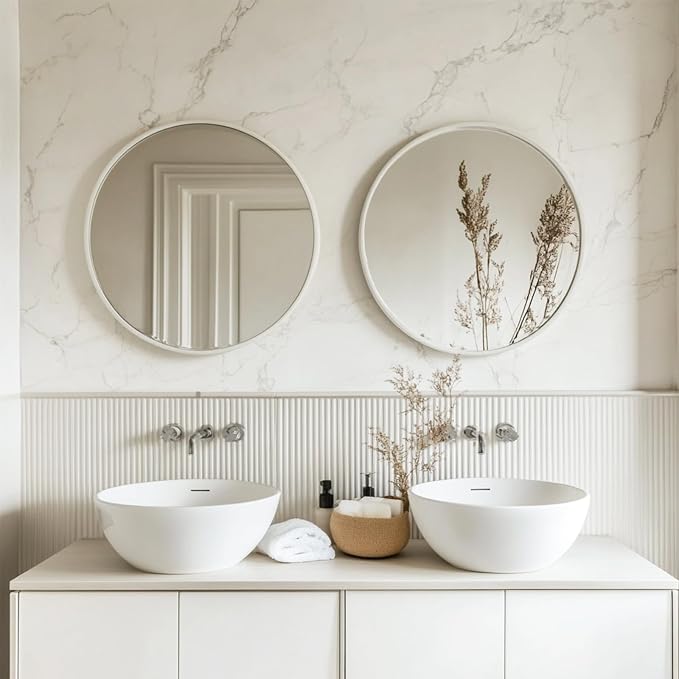 White Round Mirror 20 inch, 2 Pack Circle Mirror, Matte Metal Frame | High Definition Mirror, Rust-resistant, Easy installation, Round Mirrors for Bedroom, Guest Room, Baby room, Vanity