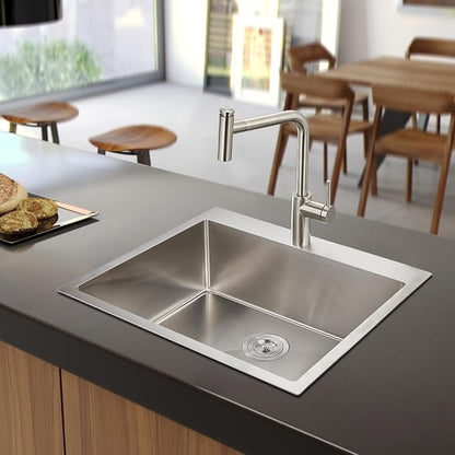 25 x 22 Inch Drop In Kitchen Sink 18 Gauge 304 Stainless Steel | 25"x22" Drop-in Sink | 18 Ga 304 SS | 1-hole | Topmount | Single Bowl | 9" Deep Basin| Large kitchen/prep