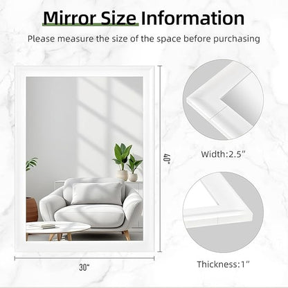 Rectangle Mirrors for Wall 30x40 Inch, White Wood Framed Bathroom Mirror with Tempered Glass,Shatter-Proof Mirror for Bedroom Living Room Office or Hallway (White, 30x40 in)
