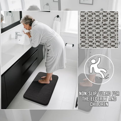 Yimobra Bathroom Runner 60"x24", Non Slip Memory Foam Bath Mat, Super Soft Water Absorbent Hallway Carpet, Machine Washable Rug for Vanity Tub Shower, Black