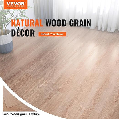 VEVOR Self Adhesive Vinyl Floor 36 x 6 inch, 36 Tiles 2.5mm Thick Peel and Stick Floor Tile Home Decor Natural Wood Grain DIY Flooring for Kitchen, Dining Room, Bedrooms & Bathrooms(54 Sq.Ft)