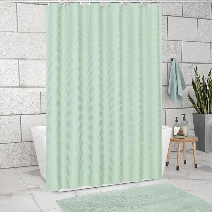 MitoVilla Green Shower Curtain 72 x 78, Long Waffle Fabric Shower Curtains for Modern Luxury Bathroom Decor, Heavy Duty Hotel Cloth Shower Curtains 78 inch Long, Mint Green