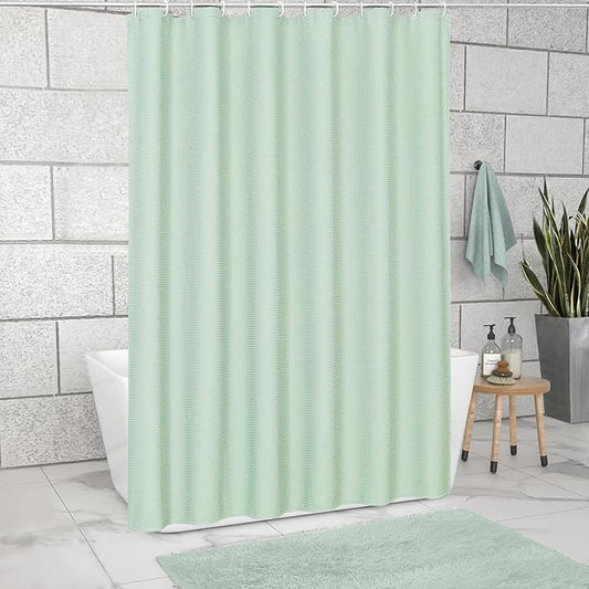 MitoVilla Green Waffle Fabric Shower Curtain, Heavy Waffle Weave Textured Shower Curtains for Modern Luxury Bathroom Decor, Weighted Hotel Spa Shower Curtain, 72 x 72, Mint Green