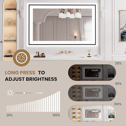 LOAAO 40"X24" LED Bathroom Mirror Black Framed | Anti-Fog, Dimmable, Memory Function, Tempered Glass, Lighted Vanity Mirror for Wall