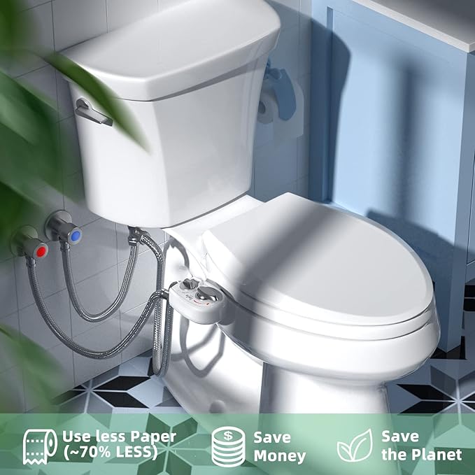 BD186 Bidet Attachment, Hot and Cold Water Bidet, Dual Nozzle, Self-Cleaning, Adjustable Water Pressure
