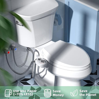 BD186 Bidet Attachment, Hot and Cold Water Bidet, Dual Nozzle, Self-Cleaning, Adjustable Water Pressure