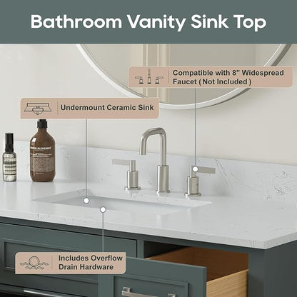 48 Inch Fully Assembled Bathroom Vanity with Sink, Green | Solid Wood, 0.78" Stone Top, Backsplash, Soft Close Doors, Dovetail Drawers, Large Storage, Modern Bathroom Upgrade