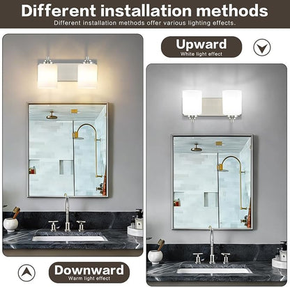 SOLFART Brushed Nickel 2 Light Vanity Lights for Bathroom, Milky Glass Shade Vintage Wall Sconce, Modern Bathroom Light Fixture Over Mirror, Easy to Install High-End Vanity Light (Bulbs Not Included)