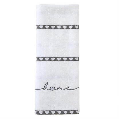 SKL Home Heart in Home Hand Towel Set-2pc, 100% Cotton, Embroidered, White | Soft, decorative velour. For use in the bathroom, kitchen, or any sink space & makes a great gift.