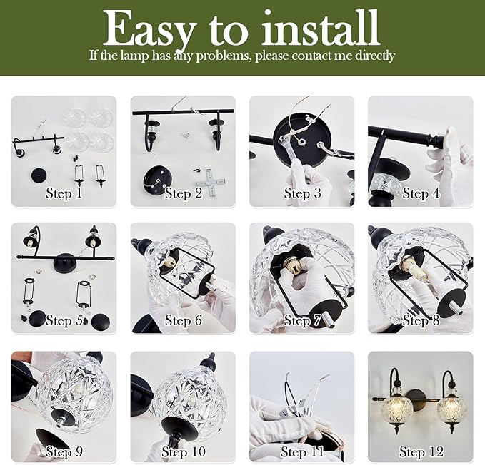 Vintage Bathroom Light Fixtures Black Vanity Light with Glass Globe LampShade 2 Lights Mid Century G9 Bulb Wall Sconce Indoor Vanity Light Over Mirror for Kitchen Bedroom Farmhouse
