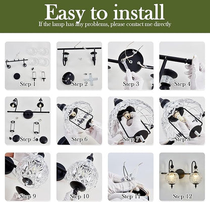 Vintage Bathroom Light Fixtures Black Vanity Light with Glass Globe LampShade 2 Lights Mid Century G9 Bulb Wall Sconce Indoor Vanity Light Over Mirror for Kitchen Bedroom Farmhouse