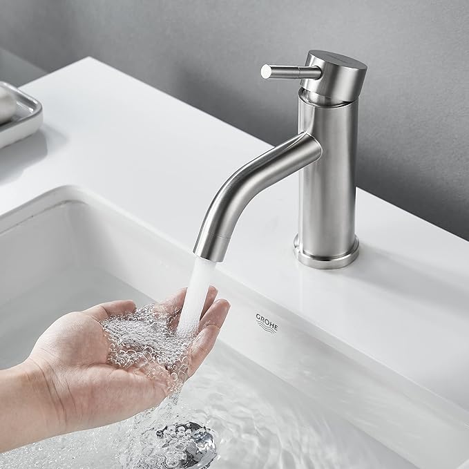 Single Hole Bathroom Faucet,Single Handle Brushed Nickel Bathroom Sink Faucet,Modern Stainless Steel Commercial Basin Faucet (No Drain