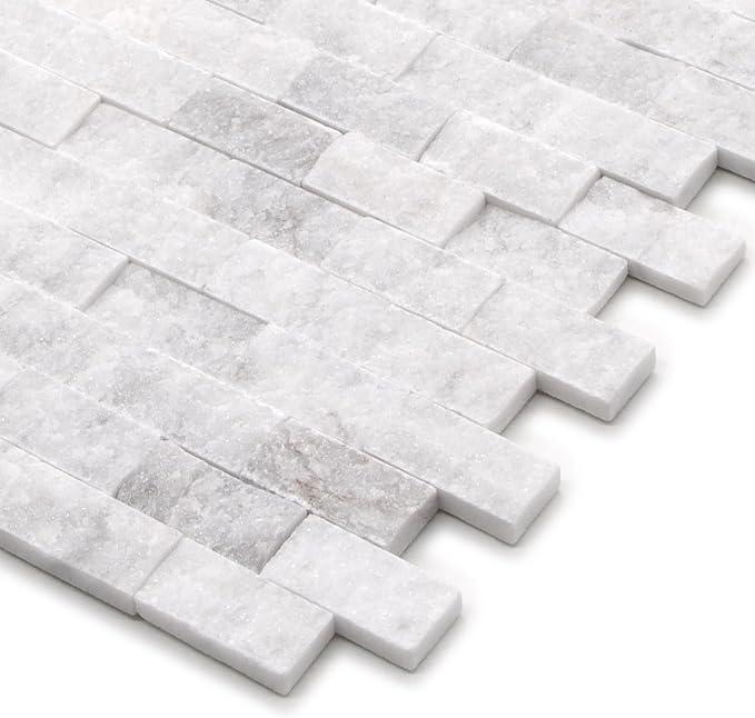 SUNWINGS 5-Sheet Peel and Stick Mosaic Natural 3D Stone Self Adhesive Marble Tiles, 10.63" x 11.22" Stick on Backsplash for Kitchen Bathroom Fireplace Vanity, Mixed Gray
