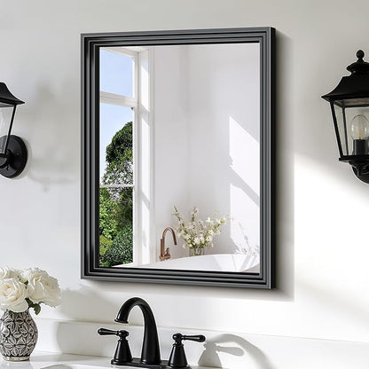 BONEWEI Black Bathroom Mirrors for Wall,18x24 inch Bathroom Mirror Over Sink,Rectangle Metal Framed Vanity Mirror Wall Mounted for Bedroom Living Room,Entryway Hangs Horizontal or Vertical Decor