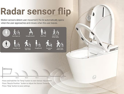 MEJE #T010G - Wall Hung Smart Toilet,Wall Hung Toilet with Bidet Combo, Build In Water Tank, Heated Seat,Warm Water,Dryer,Auto Flush, Foot Sensor Open/Close Lid & Flush (No need additional Water Tank)