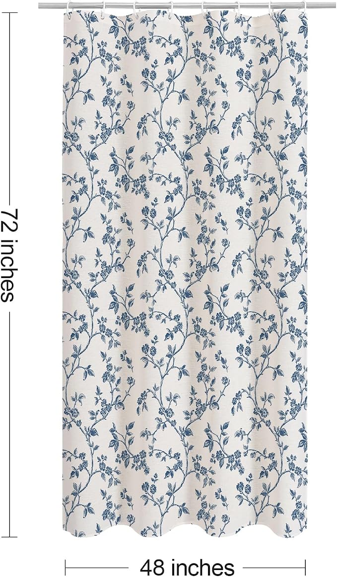 MitoVilla Small Stall Shower Curtain Set 48 x 72, Narrow Half Cotton Floral Cottagecore Spring Shower Curtains for Bathroom, Modern Farmhouse Country Plant Leaves Bathroom Décor