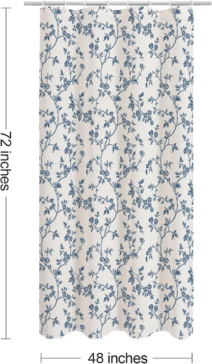 MitoVilla Small Stall Shower Curtain Set 48 x 72, Narrow Half Cotton Floral Cottagecore Spring Shower Curtains for Bathroom, Modern Farmhouse Country Plant Leaves Bathroom Décor