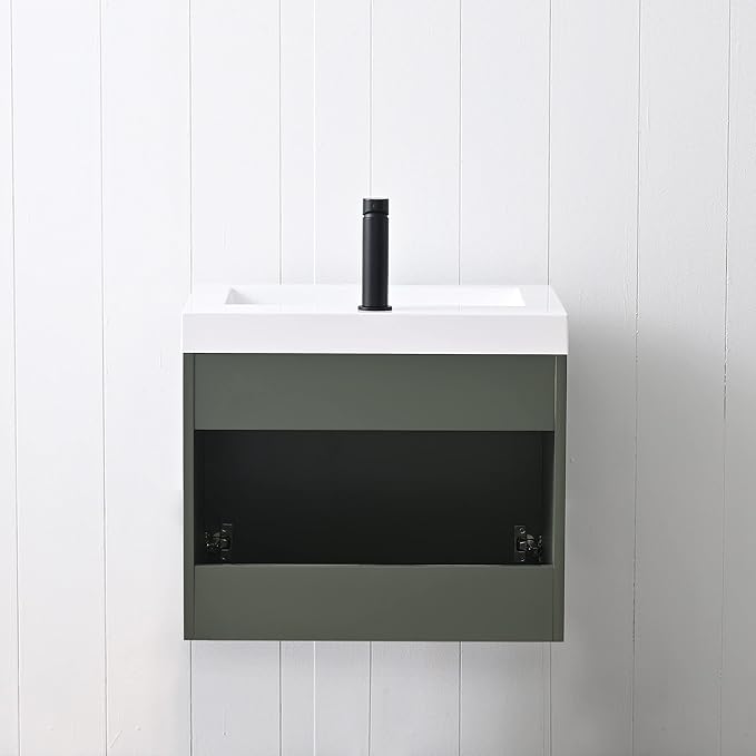 Blossom 24 Inch Bathroom Vanity with Sink, All Wood Wall Mounted Floating Bathroom Vanity with Acrylic Sink, Small Bathroom Vanity Organizer for Space-Saving Storage Solution, Sage Green