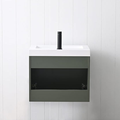 Blossom 24 Inch Bathroom Vanity with Sink, All Wood Wall Mounted Floating Bathroom Vanity with Acrylic Sink, Small Bathroom Vanity Organizer for Space-Saving Storage Solution, Sage Green