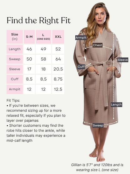 Turquaz Womens Lightweight Waffle Kimono Bathrobe for Men - Soft Quick-Dry Spa & Summer Towel Robe, Cotton Blend