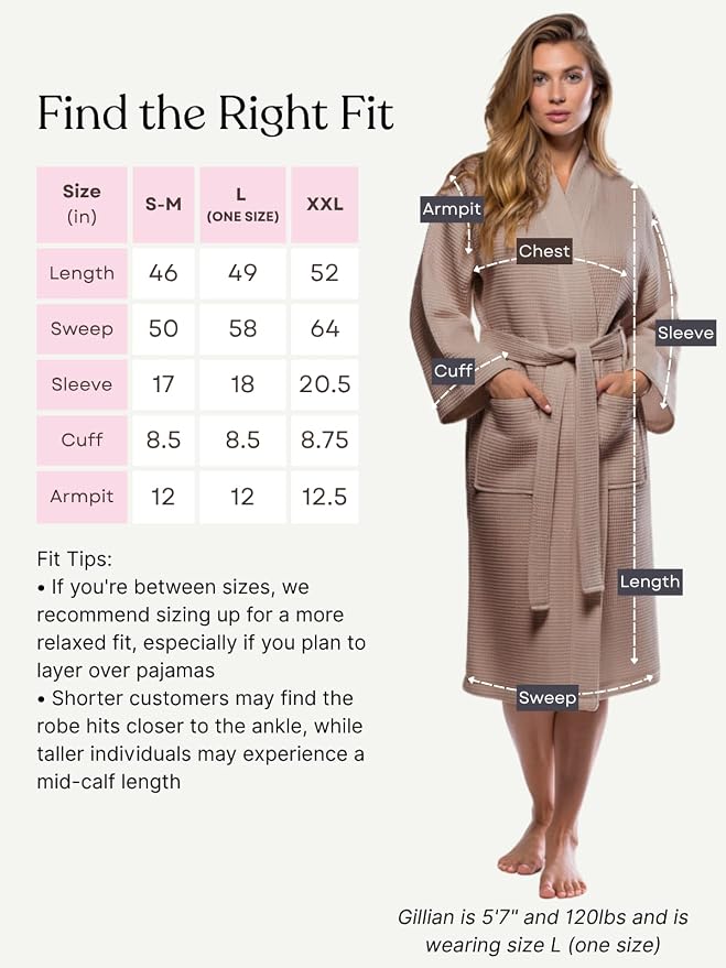 Turquaz Womens Lightweight Waffle Kimono Bathrobe for Men - Soft Quick-Dry Spa & Summer Towel Robe, Cotton Blend