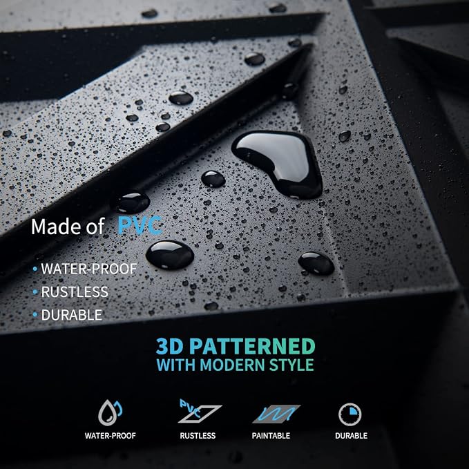 Art3d Decorativ PVC Glue-Up 3D Wall Panel, 19.7 x 19.7 in, 12-Pack, Black | Waterproof, Scratch Resistant, Wall & Ceiling Decor Panels, Ideal for Commercial Spaces