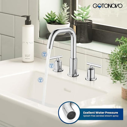 gotonovo 8 Inch Widespread Bathroom Sink Faucet 3 Hole 2 Handles Lavatory Basin with Pop Up Drain with Hot and Cold Mixer Valves Vintage Polished Chrome