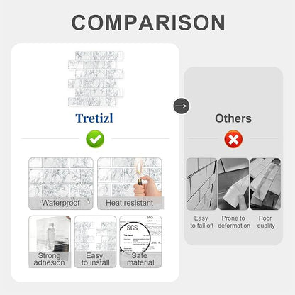 10 Sheets Thicker Design Peel and Stick Backsplash, 12"x12" Peel and Stick Wall Tiles, Subway Look Marble Tiles Backsplash for Kitchen and Bathroom, Snow Flake White