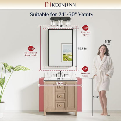 Keonjinn 24 x 36 Inch Brushed Nickel Bathroom Mirrors for Wall, Metal Frame | Anti Rust, Rectangular Mirrors for Bathroom Sink, Farmhouse Bathroom Vanity Mirror, Safety HD Tempered Glass, Square Corner