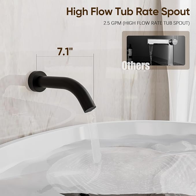 Matte Black Shower System with Tub Spout and 10-Inch Shower Head | All Metal Wall Mounted Bathroom Shower Faucet Set, High Pressure Shower Head and Handheld Combo Set Include valve and Trim