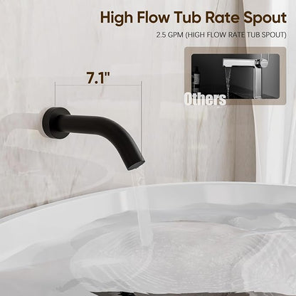 Matte Black Shower System with Tub Spout and 10-Inch Shower Head | All Metal Wall Mounted Bathroom Shower Faucet Set, High Pressure Shower Head and Handheld Combo Set Include valve and Trim