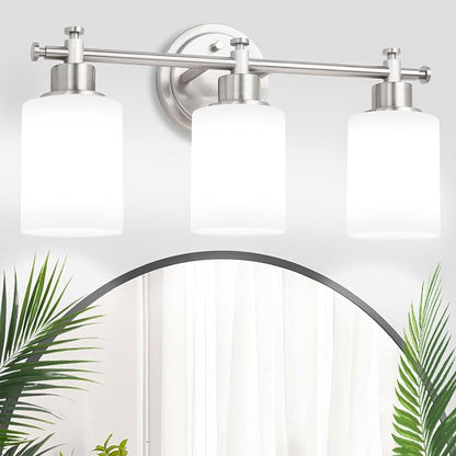3-Light Bathroom Vanity Light Fixture, Brushed Nickel Bathroom Wall Sconce | 17.5 In Bathroom Vanity Light Fixture, Brushed Nickel Bathroom Wall Light over Mirror, Anti-Rust(Bulbs Not Included, E26)