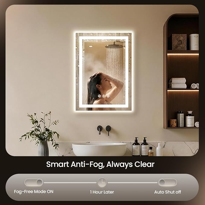 20x28 LED Bathroom Mirror with Anti-Fog, Backlit & Front Lit, Memory | Stepless Dimmable 3 Color CRI 95+ Shatterproof Tempered Glass ETL Listed for Safety Lighted Bathroom Vanity Mirror for Wall