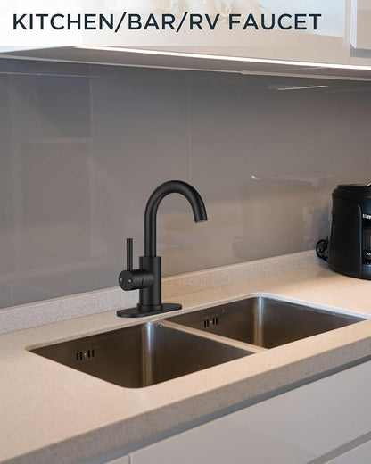 FORIOUS Matte Black Bathroom Faucet 1 Hole Single Handle Sink Faucet | with 6-inch Deck Plate for 1 or 3 hole(4-inch centerset)Sink Setup, Supply Lines and Drain, Swivel for Bar Kitchen RV Vanity