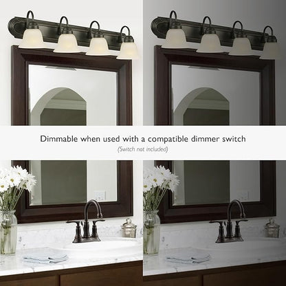 Allante 4-Light Vanity Light, Oil Rubbed Bronze Finish, Frosted Glass Shades, Dimmable, Bathroom Wall Fixture – Design House, 506626