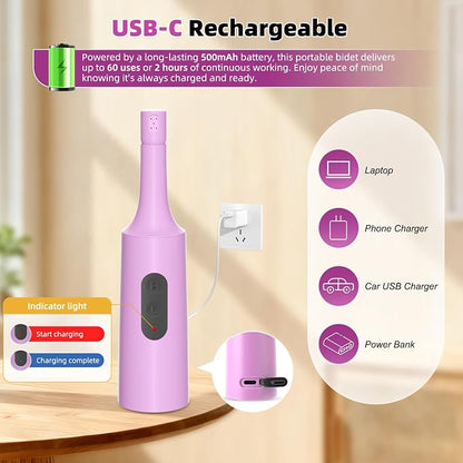 Hibbent Portable Bidet for Travel, High Pressure Electric Handheld Bidet Sprayer, 350-550ML Expandable Bottle for Personal Hygiene, USB-C Rechargeable Waterproof, Travel Sprayer for Women & Men, Pink