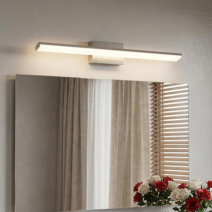 mirrea 32in 5CCT Brushed Nickel LED Vanity Lights for Bathroom Over Mirror | 5 color temperatures,Adjustable light angle,ETL listed,Dimmable,Bathroom lighting fixtures,Eye-friendly,Frosted acrylic shade