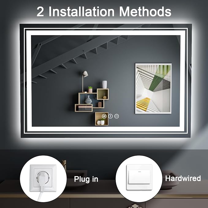 Snowdool 77 x 36 in LED Bathroom Mirror, Front and Backlit, Anti-Fog | Front and Backlit, Stepless Dimming, Anti-Fog, Memory Function