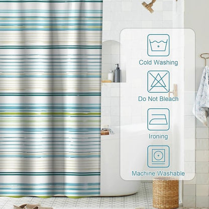 Neutral Minimalist Striped Shower Curtain, Ocean Modern Aesthetic Abstract Rustic Shower Curtains for Bathroom, Waterproof Bath Curtain with Hooks Machine Washable Bathtub Curtains 72x72 Inch Blue