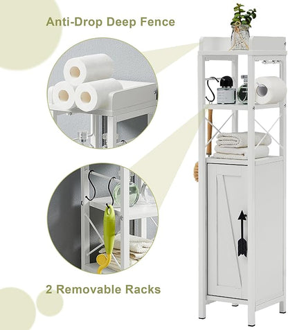 VECELO Small Bathroom Cabinet,Slim Toilet Paper Holder with Door & 2 Shelves,Narrow Storage Organizers Fenced Top Waterproof Coating for Restroom Bathroom in Tiny Space,White