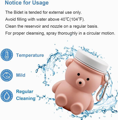 Cute Portable Bidet for Kids, Lovely Baby Bidet Spray Bottle, 300ml Compact Travel Size Camping Peri Bottle with Retractable and Angle-Adjustable Nozzle for Home, Outdoors, Camping & Travel Pink(1pc)