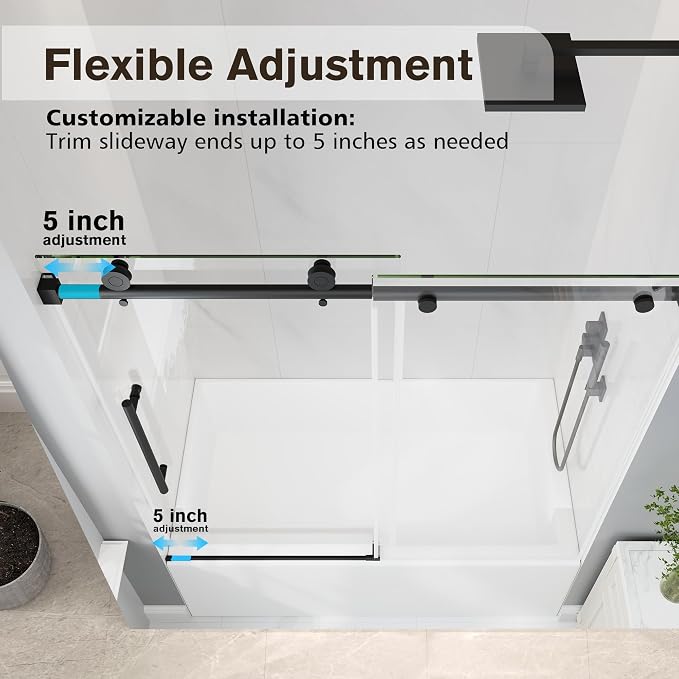 55-60" W x 60" H Frameless Bathtub Shower Door Matte Black | 1/4''(6mm) SGCC Tempered Glass,Explosion Proof Film,Nano Coating,Customizable width,Reversible installation,Easy to Clean