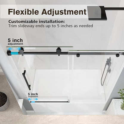 55-60" W x 60" H Frameless Bathtub Shower Door Matte Black | 1/4''(6mm) SGCC Tempered Glass,Explosion Proof Film,Nano Coating,Customizable width,Reversible installation,Easy to Clean